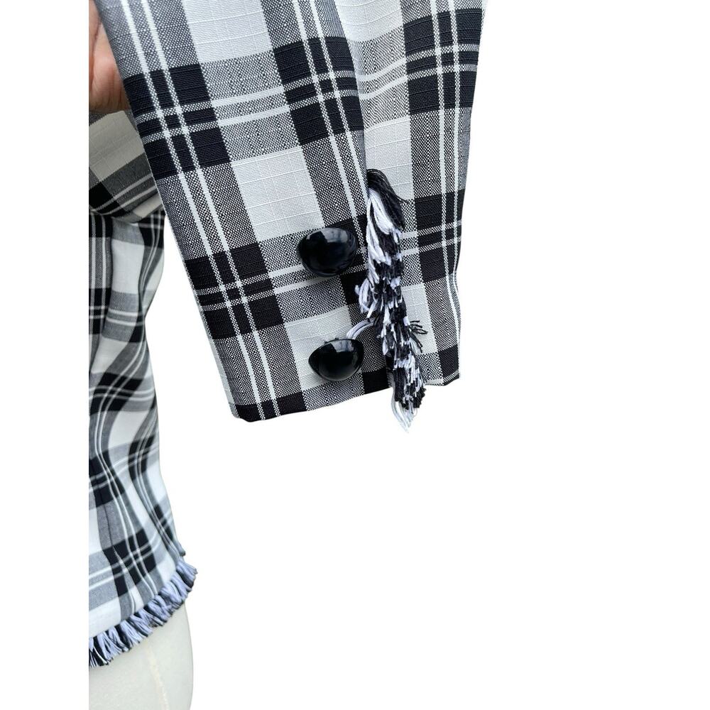 American Design Black & White Plaid Blazer Size 8 Crop Vintage Button Down - Picture 6 of 8